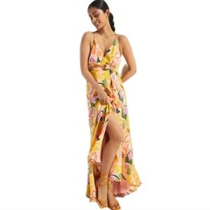 Anthropologie Hutch High-Low Wrap Dress Tropical Multicolored Print Size: Medium